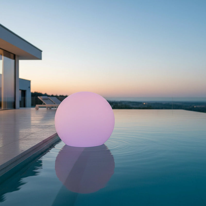 Lampada da giardino outdoor in plastica bianca diametro 40cm galleggiante da piscina luce led rgb colorata con telecomando