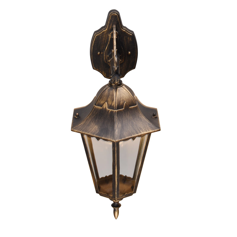 Lampada da parete esterno Mella lanterna discendente nera oro