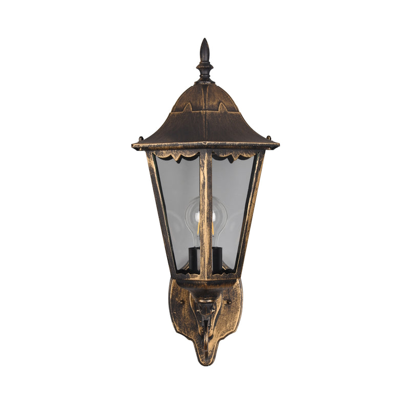 Lampada da parete esterno Mella lanterna esagonale nera oro