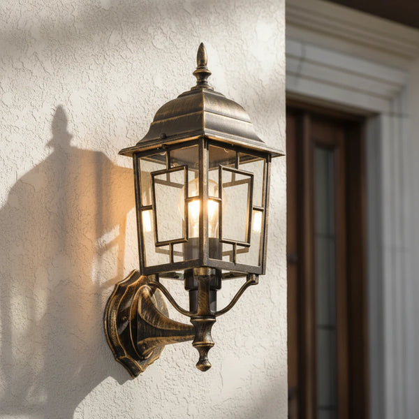 Lampada Da Parete Esterna Retrò In Alluminio E Vetro – Impermeabile, Per Giardino, Portico E Scale, E27