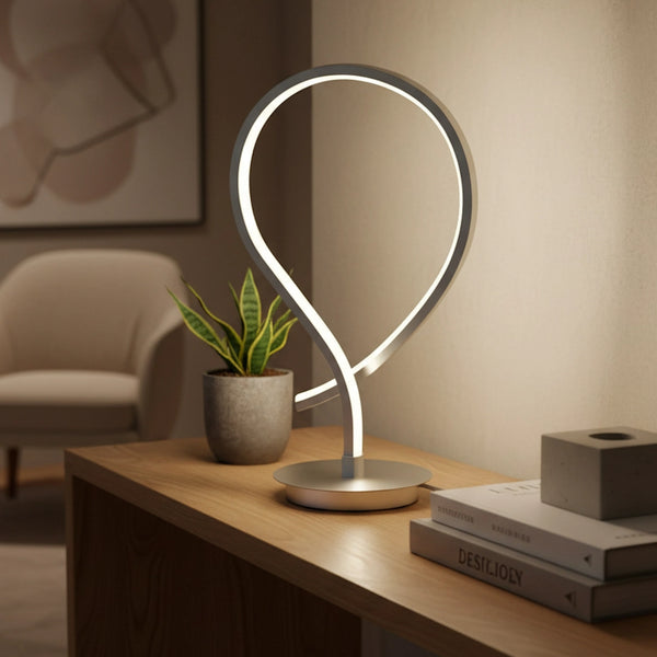 lampada da tavolo led moderna kiley in acciaio satinato finitura argento altezza 32 cm