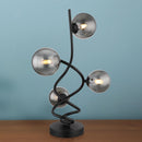 lampada da tavolo riha in metallo nero a spirale con sfere in vetro fume