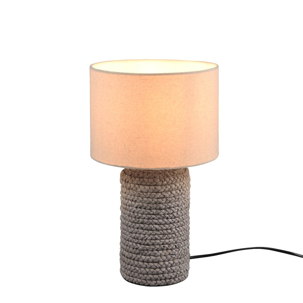 Lampada da tavolo Mala retrò in ceramica marrone e tessuto beige Ø22 cm