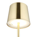 Lampada da tavolo in oro satinato con struttura in metallo diffusore opale e design compatto senza fili
