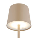 Lampada da tavolo color sabbia con struttura in metallo diffusore opale e design compatto dallo stile naturale