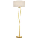 Lampada da terra PARIS II con base in metallo oro lucido e paralume bianco, perfetta per soggiorno e camera da letto.