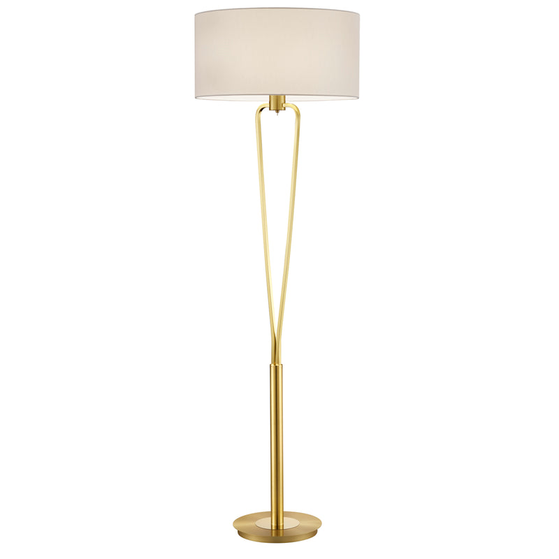 Lampada da terra PARIS II con base in metallo oro lucido e paralume bianco, perfetta per soggiorno e camera da letto.