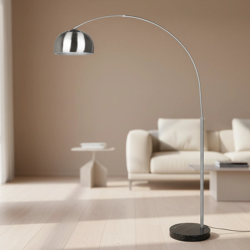 lampada da terra design moderno ad arco per living e soggiorno in metallo satinato