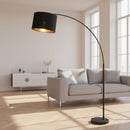 lampada da terra moderna ad arco per soggiorno in metallo nero modello Bolivia by Trio Lighting