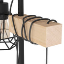 Lampada Da Terra 2 Luci in Legno e Paralumi con Gabbia in Metallo Nero E27