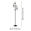 Lampada Da Terra 2 Luci in Legno e Paralumi con Gabbia in Metallo Nero E27