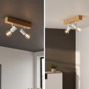 lampada a due spot da parete o soffitto in legno chiaro certificato fsc e metallo bianco