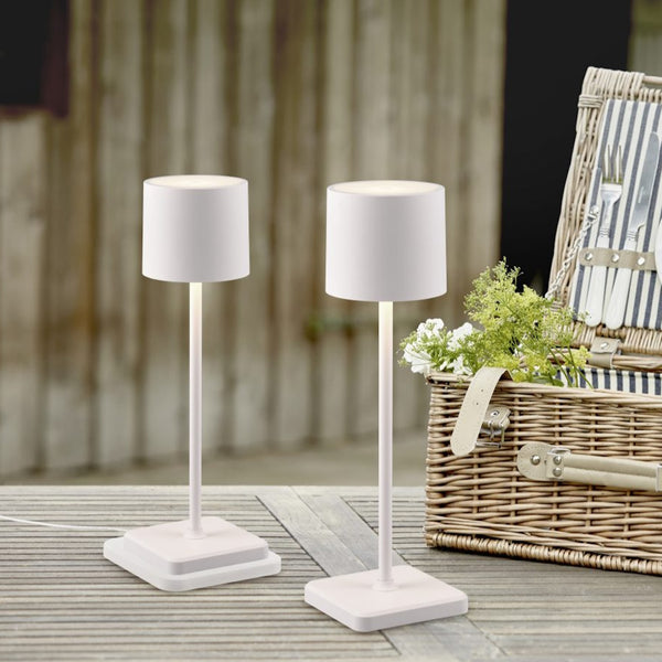 Lampada da tavolo bianca per esterni con LED dimmer touch e 3 tonalità luce.