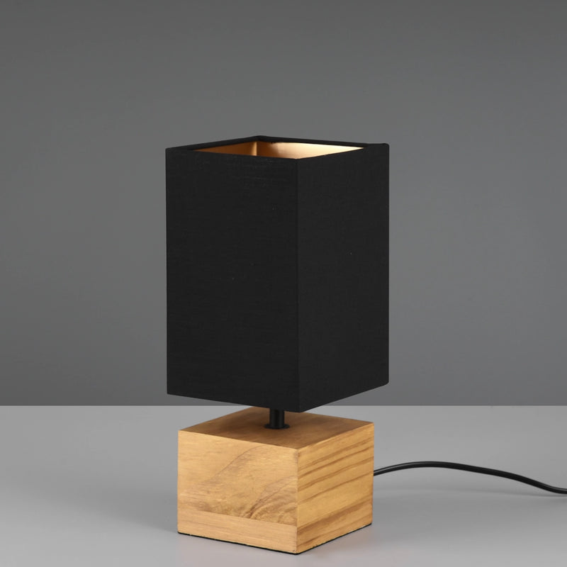 Lampada moderna in legno naturale e tessuto nero oro 30 cm