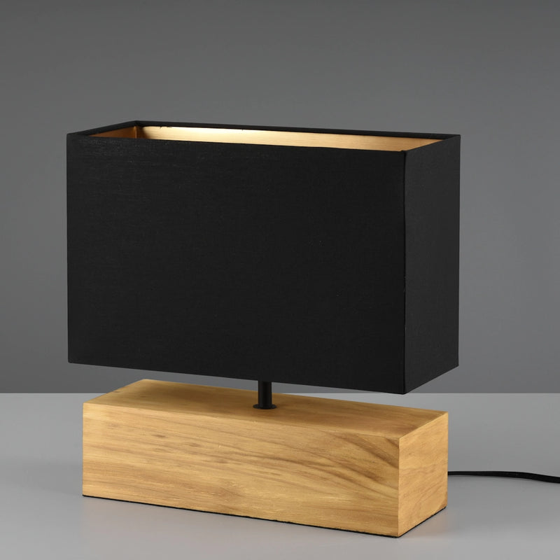 Lampada moderna Woody legno naturale paralume nero oro E27