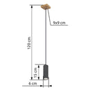 Lampada Robby IP20 a una luce con design minimal e contrasto tra metallo grafite cavo nero e base legno