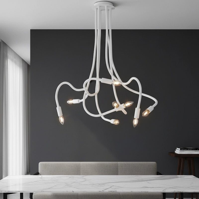 Lampada da soffitto contemporanea bianca con sei tubi flessibili per giochi di luce creativi
