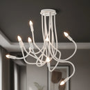 Lampada da soffitto contemporanea bianca con nove tubi flessibili per giochi di luce creativi