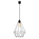 Lampada a sospensione Zachary in metallo nero opaco con paralume geometrico a diamante e struttura aperta