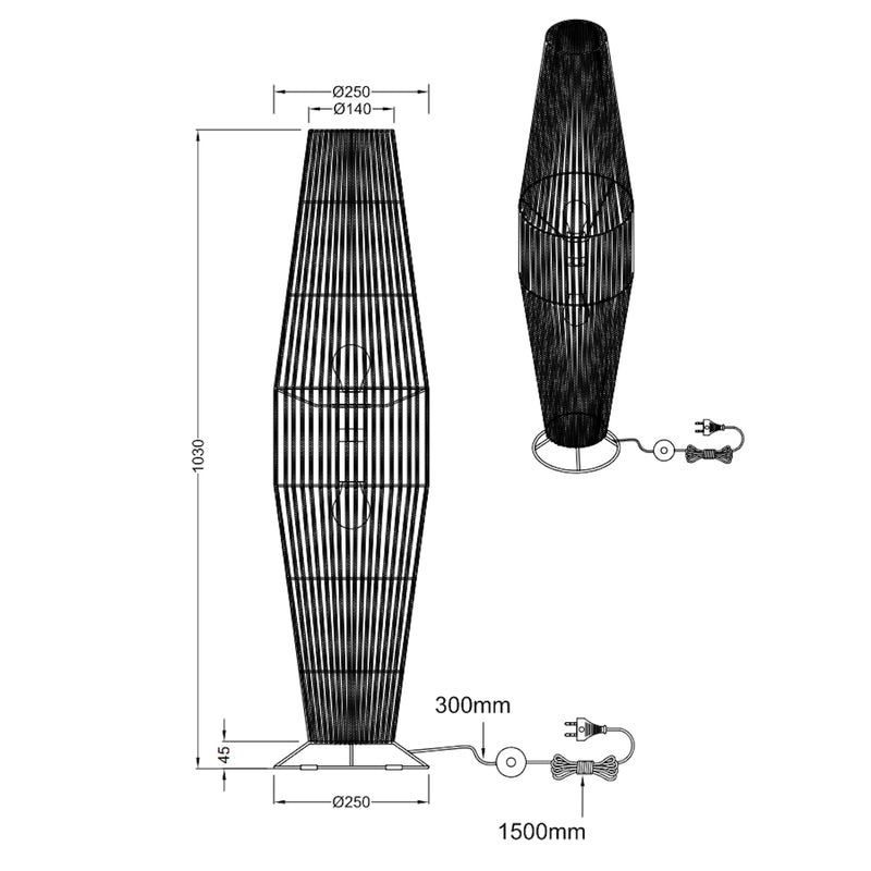 Lampada da terra MIKI con design in carta effetto rattan, ideale per soggiorni.