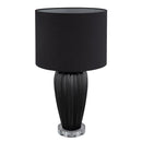 Lampada da tavolo Irina in ceramica nera scanalata con paralume nero in tessuto e attacco E27