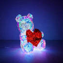 Lampada da tavolo a forma di orso trasparente effetto cristallo con cuore rosso luminoso decorativo