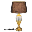 Lampada da tavolo vintage con base ottone antico vetro dorato e paralume nero in tessuto