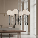 Lampadario moderno 6 luci cromato e nero con vetro opale in soggiorno design