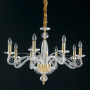 Lampadario barocco chic in cristallo trasparente con finitura oro e piattelli sfaccettati decorativi