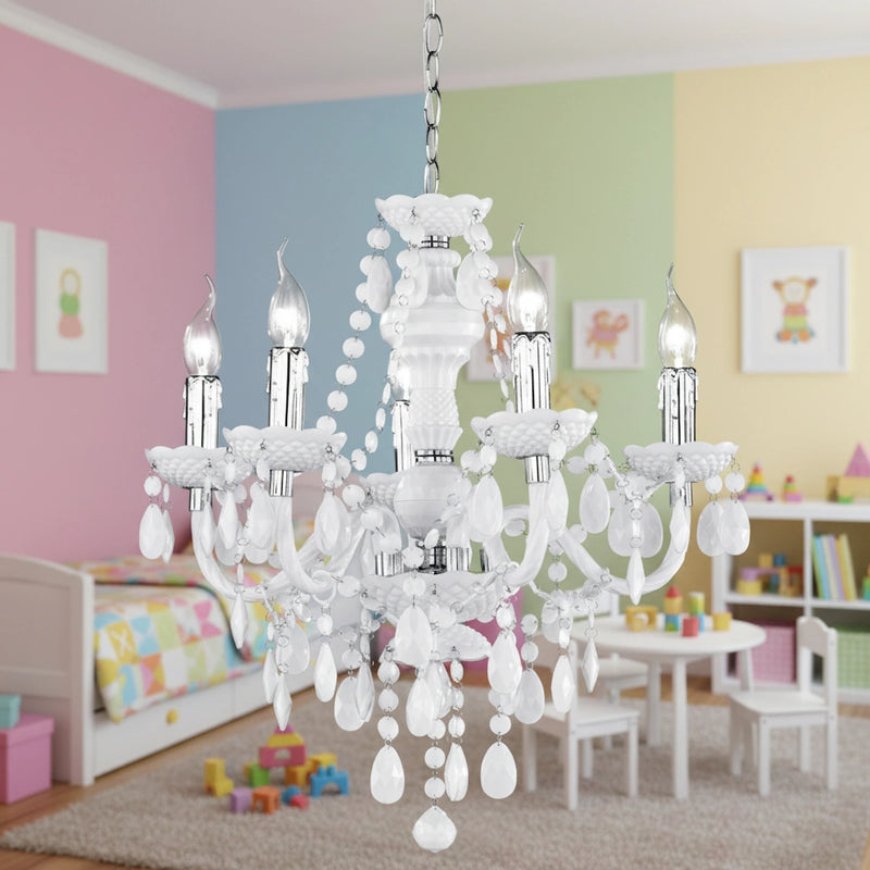 Lampadario moderno a sospensione con design a candeliere e struttura in acrilico bianco