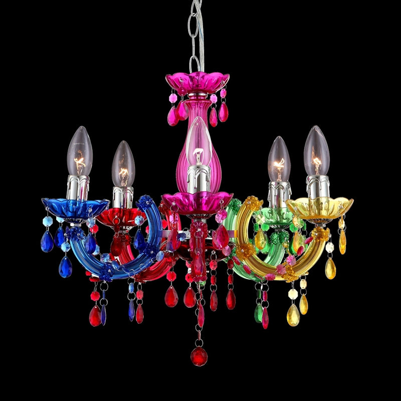 Lampadario a sospensione stile classico moderno con cinque luci in materiale acrilico