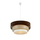lampadario a sospensione Circles con 3 cilindri in tessuto marrone sabbia e bianco avorio Made in Italy