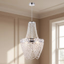 Lampada a sospensione elegante con pendagli e gocce trasparenti e design classico per sale cerimonia e locali commerciali