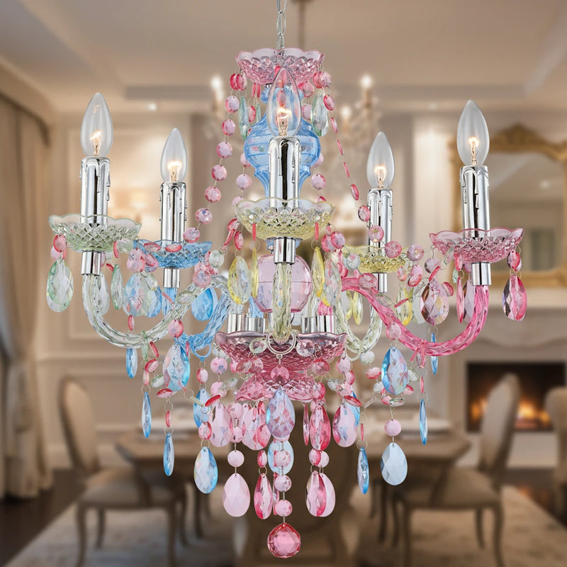 Lampadario Chandelier Nevada 5 Luci in Acrilico Colorato Pastello Stile Classico Moderno