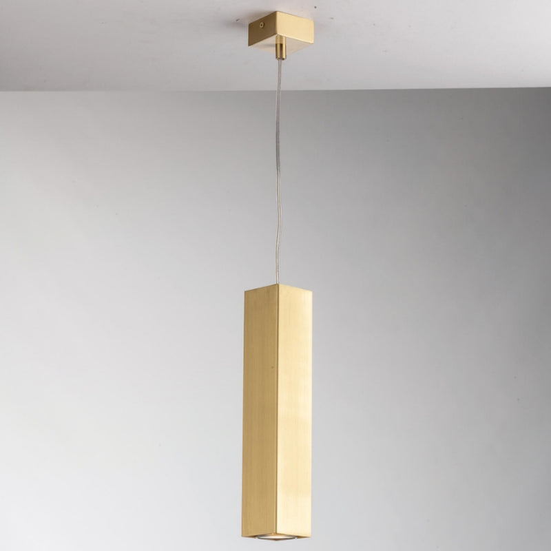lampadario fluke a sospensione tubolare quadrato 30 cm in metallo oro lucido ottone
