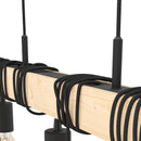 lampadario lineare in legno naturale e metallo nero dal design scandinavo vintage industriale