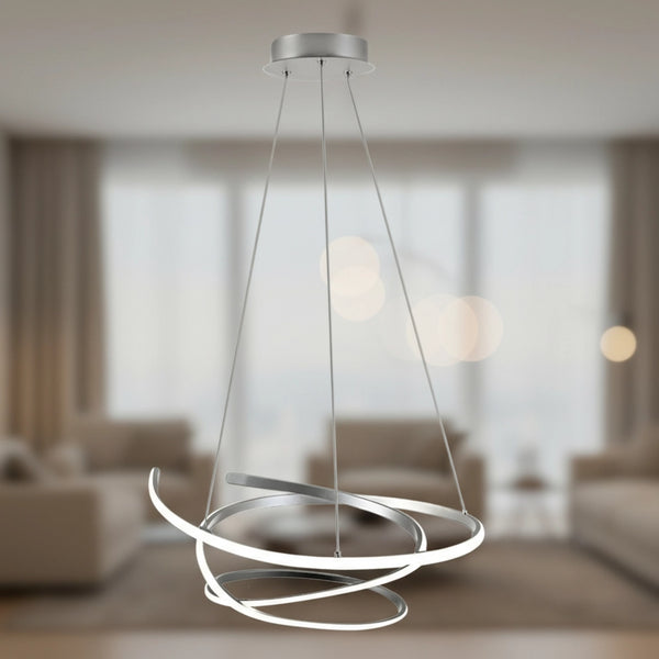 lampadario led moderno kiley a spirale in acciaio satinato 45w 4000k