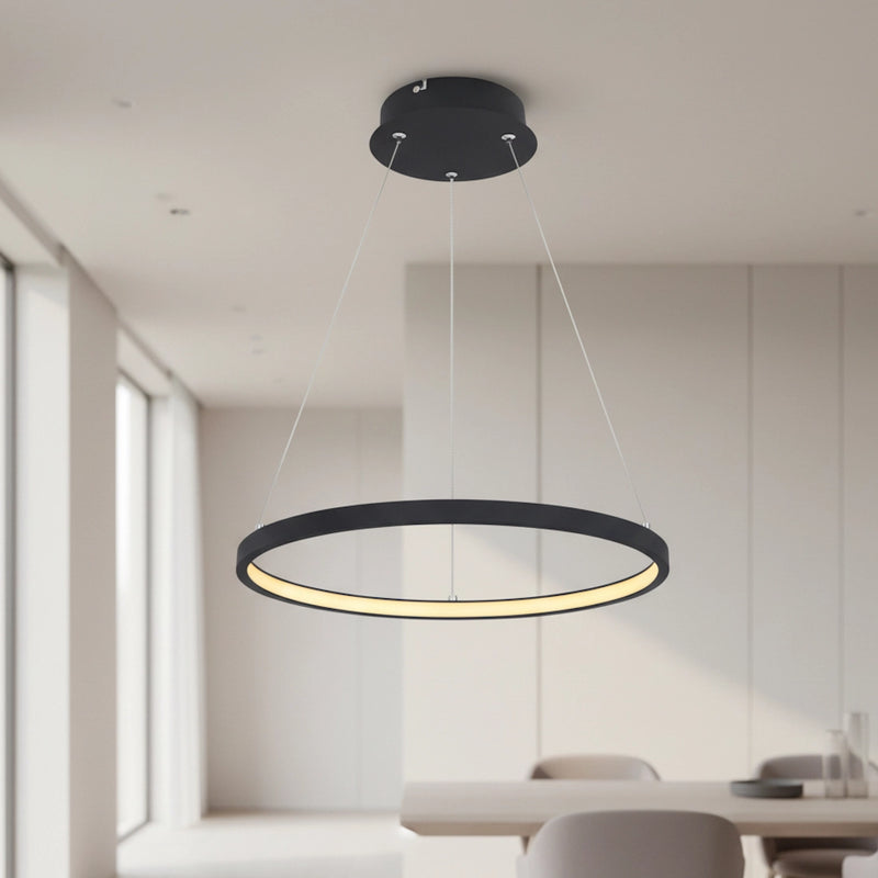 lampadario a sospensione ralph anello nero led 19w 1000 lumen luce calda 3000k diametro 39,5 cm