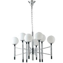 Lampadario Moderno 8 Luci Ø83 cm in Metallo Cromato e Nero con Vetro Opale