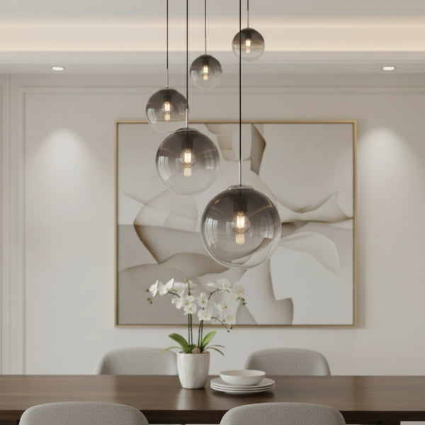 Lampadario a sospensione Varus moderno con sfere in vetro fumè