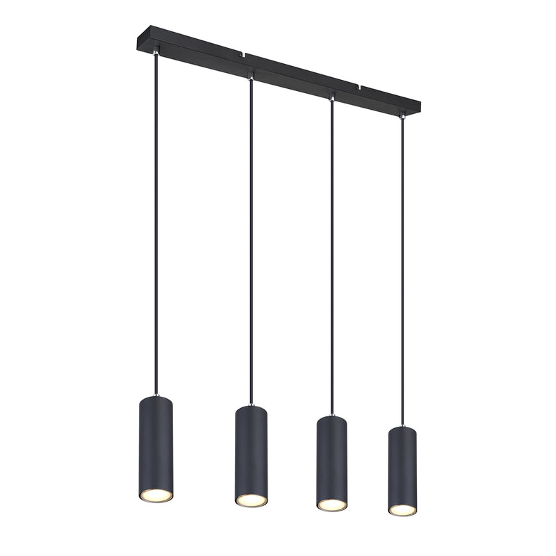Lampadario Marley nero a 4 luci tubolari in metallo per tavolo da pranzo isola cucina o penisola