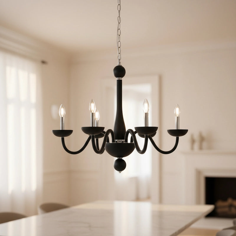 Lampadario scenografico nero con finitura cromo per boutique hotel B&B ristoranti e locali di charme