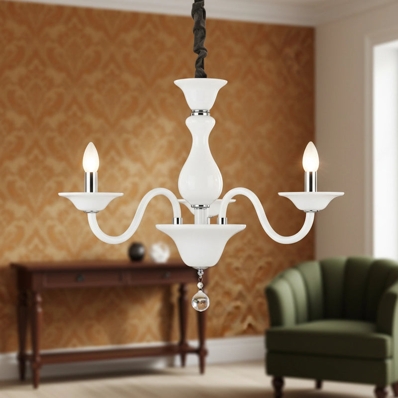 Lampadario Soffio stile chandelier in pasta di vetro bianca per interni modern classic e shabby chic