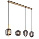 Lampadario a sospensione Blacky 4 luci in ottone satinato con vetri grigio fumé decorativi