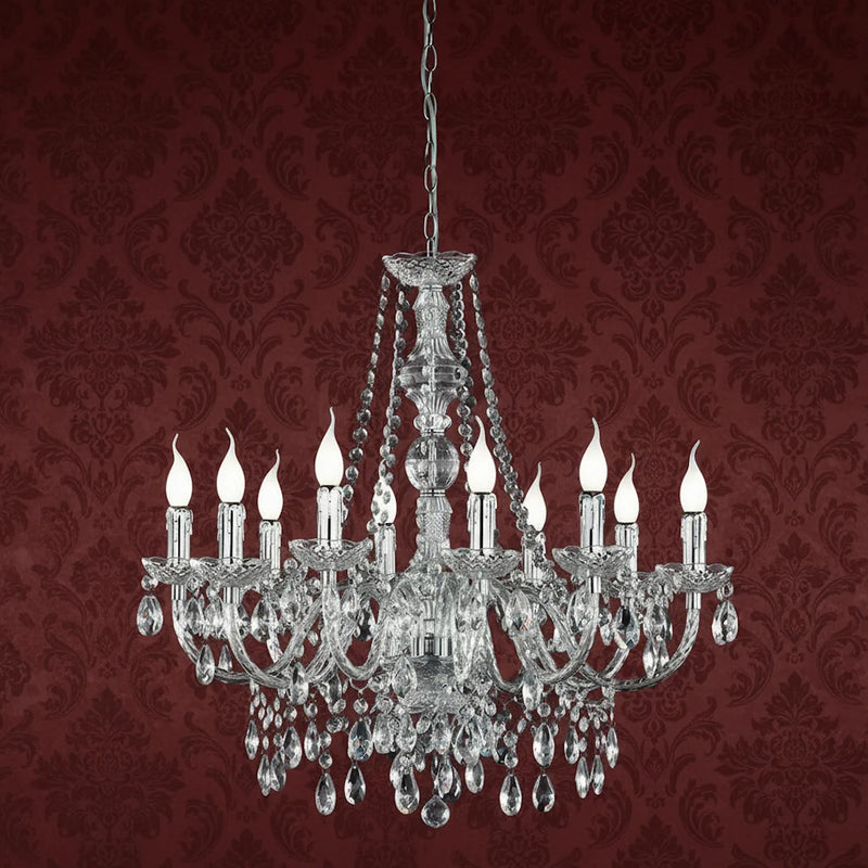 Lampadario a sospensione con dieci luci E14 in acrilico trasparente e metallo ideale per ambienti eleganti