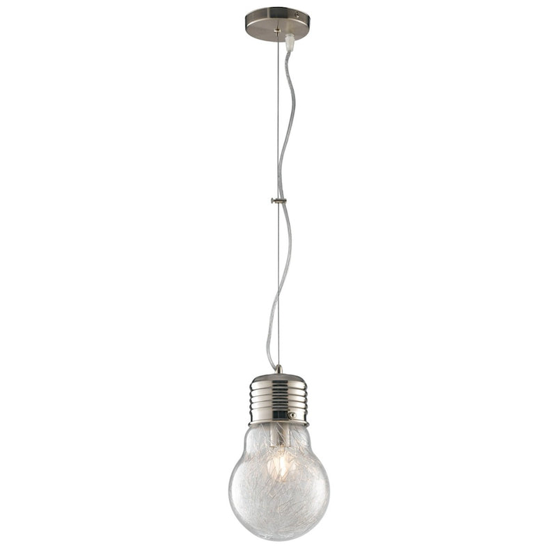 lampadario a sospensione a forma di lampadina in vetro trasparente con finitura cromo e attacco E14