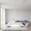 lampadario tubolare bianco per illuminare dall alto bancone studio e piccoli spazi
