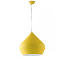 lampadario tholos giallo a sospensione con cupola in metallo e interno bianco laccato
