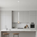 Lampadario bianco cilindro design da cucina per illuminare tavolo, isole e penisole
