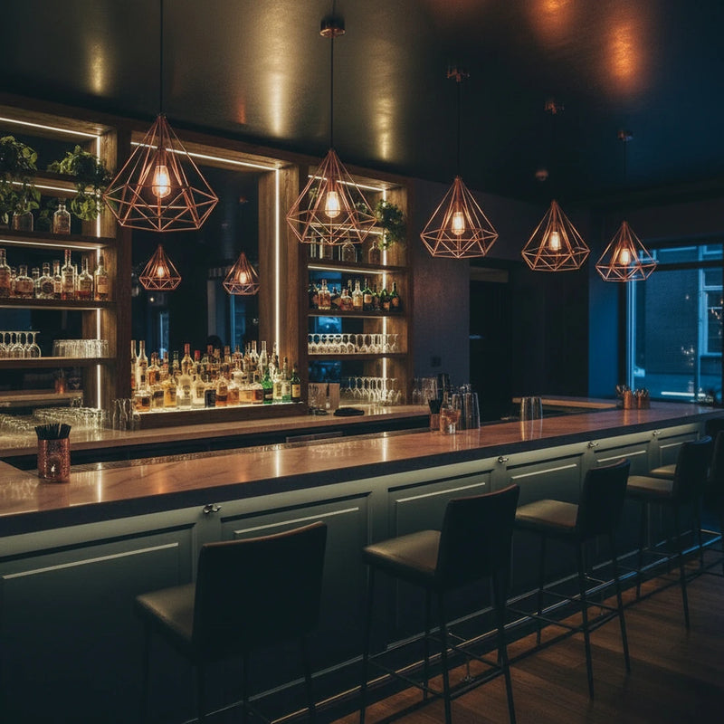 lampadario vintage in metallo rame lucido per soggiorno o locale